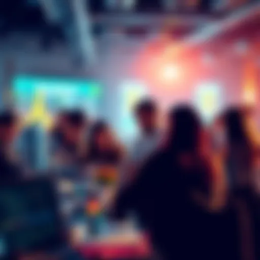 A diverse group of people brainstorming and working together on a project during a hackathon event.