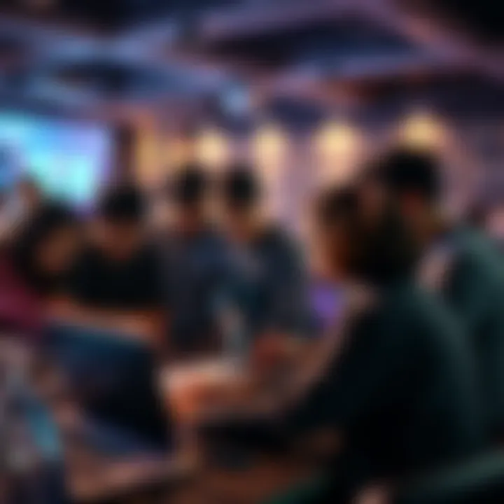 Hackathon Team Formation A group of young developers collaborating on laptops, discussing coding strategies, and brainstorming ideas for a hackathon in Delhi.