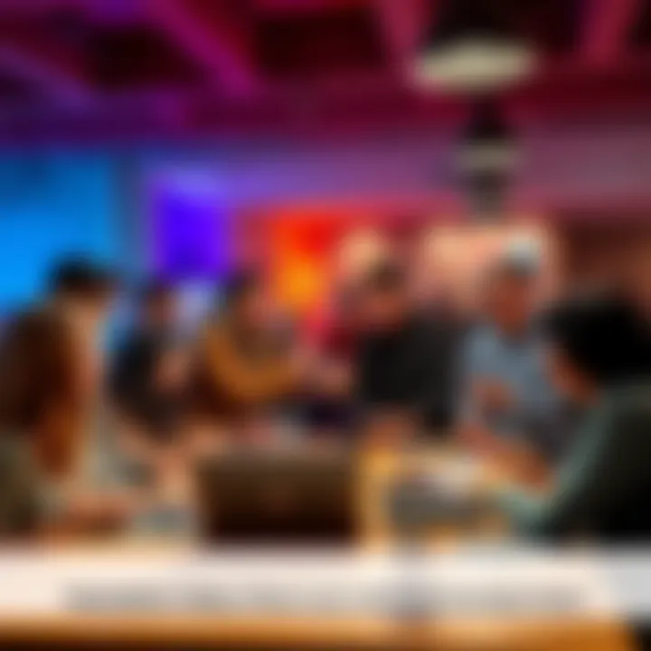 Hackathon Winner Sharing Ideas A group of diverse individuals gathered around a table, enthusiastically sharing winning hackathon ideas and brainstorming.