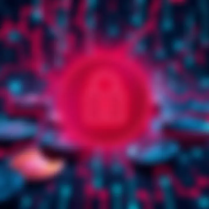 Visual representation of a crypto exchange being hacked, showing digital currency symbols and a broken lock symbol, highlighting security breaches.