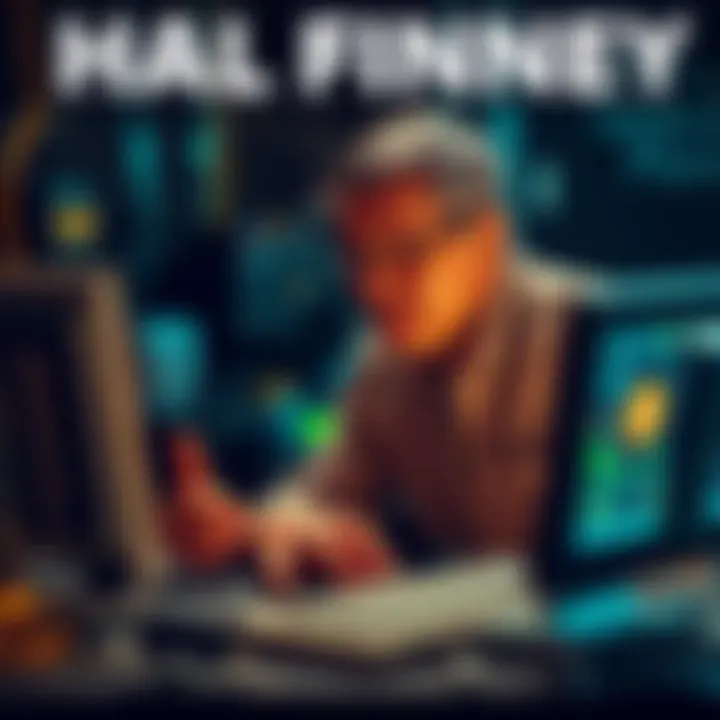 Hal Finney using a computer to mine Bitcoin and communicate with Satoshi Nakamoto