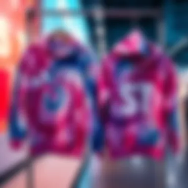 A side-by-side comparison of Halsey's tie-dye hoodie and ST's similar hoodie on a display rack, highlighting the pricing differences.