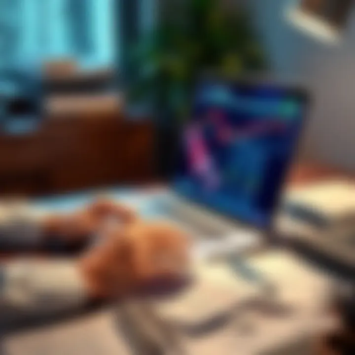 Handling 1099DA Reconciliation A person analyzing trading records and fees on a laptop, with financial documents scattered on the desk
