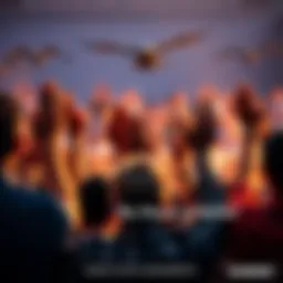 A diverse group of people with hands raised in prayer, symbolizing faith and belief.