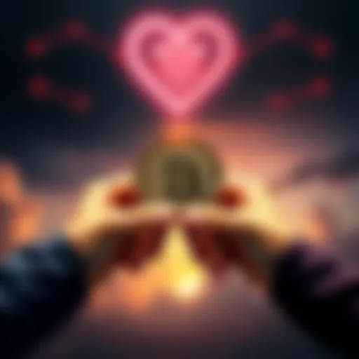 Hands exchanging Bitcoin and a heart symbol Two hands exchanging a Bitcoin with a heart symbol above, representing the value of human connection over cryptocurrency.