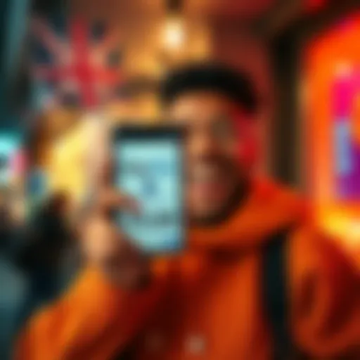 A UK customer joyfully holding a smartphone showing their PayPal balance with a smile, celebrating the receipt of their long-awaited payout.