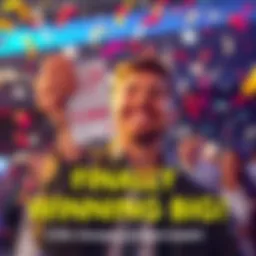 A smiling person celebrating after winning a lottery jackpot, holding a ticket high in the air, surrounded by confetti