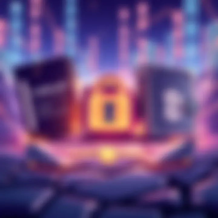 An illustration showing three hardware wallets: Coldcard, Trezor, and Bitbox, with a security lock symbol representing cryptocurrency safety.