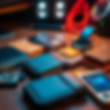 Hardware Wallets Comparison A close-up view of various hardware wallets on a table, showcasing their design and features, with a focus on security options.