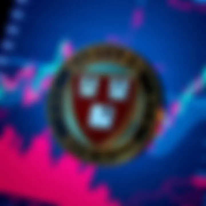 Harvard University logo with a background of financial graphs and a digital coin symbolizing Buttcoin.