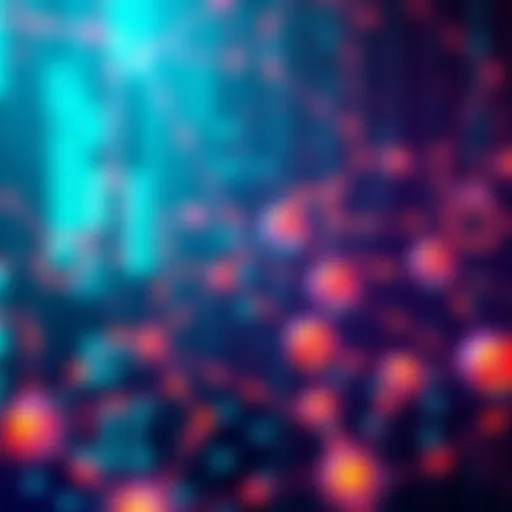 Illustration showing the concept of Hashgraph technology with interconnected nodes representing transactions and speed, set against a digital backdrop.