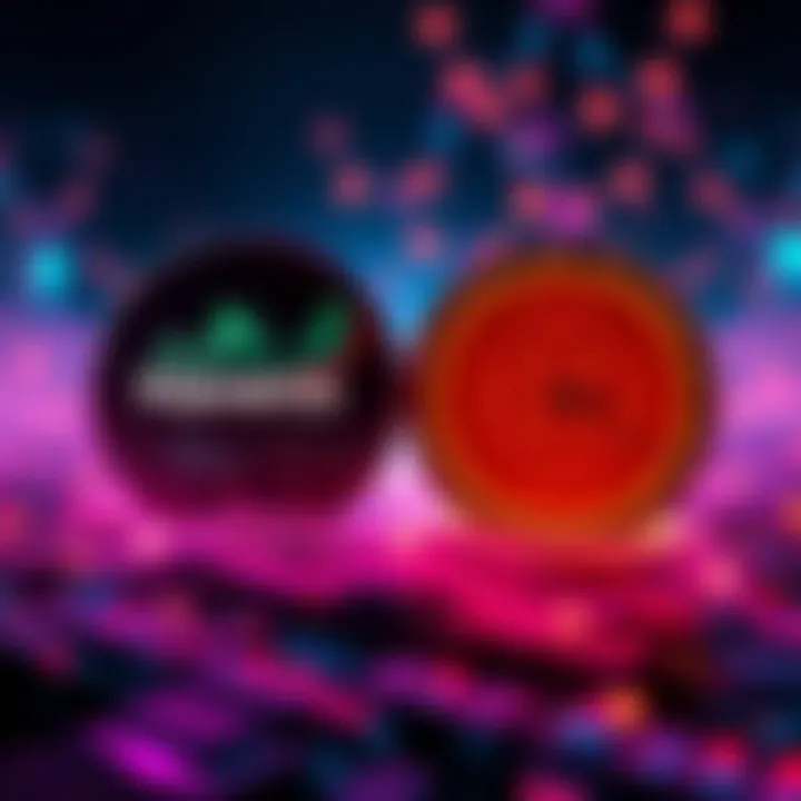 Two digital currency platforms compared side by side, showing key features like transaction speed and decentralization.