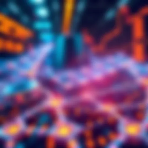 A visual representation of HBAR network with increasing transactions per second and fluctuating HBAR value indicators.