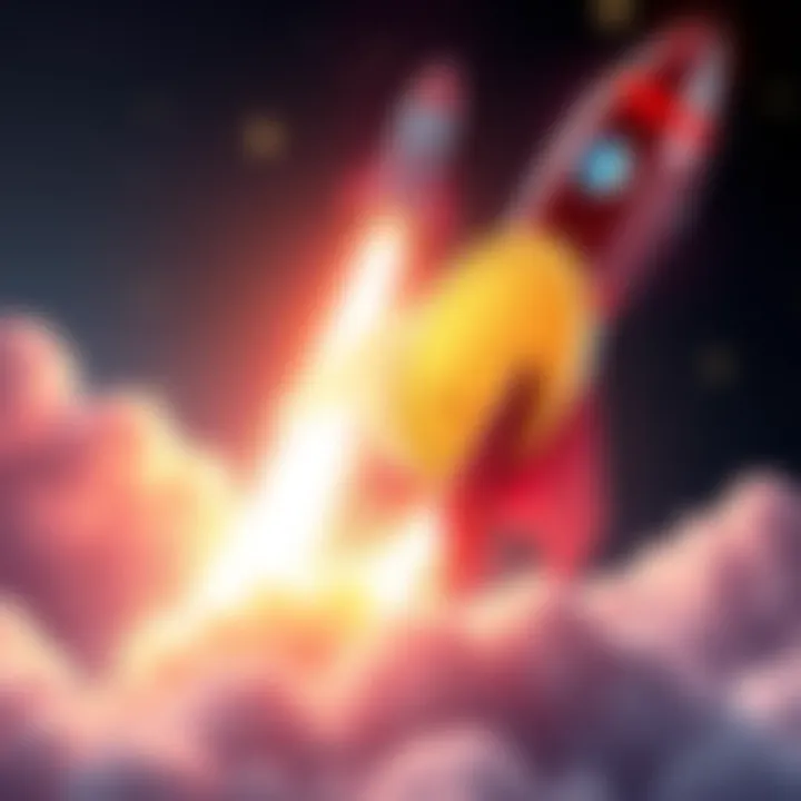Visual representation of $HBAR coin launching with rockets, symbolizing potential growth and investment excitement.