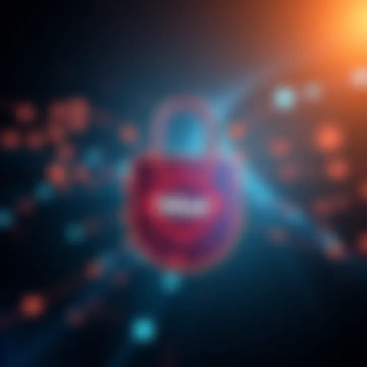 A digital representation of Hbar's security against quantum threats, featuring a lock symbol intertwined with quantum elements.