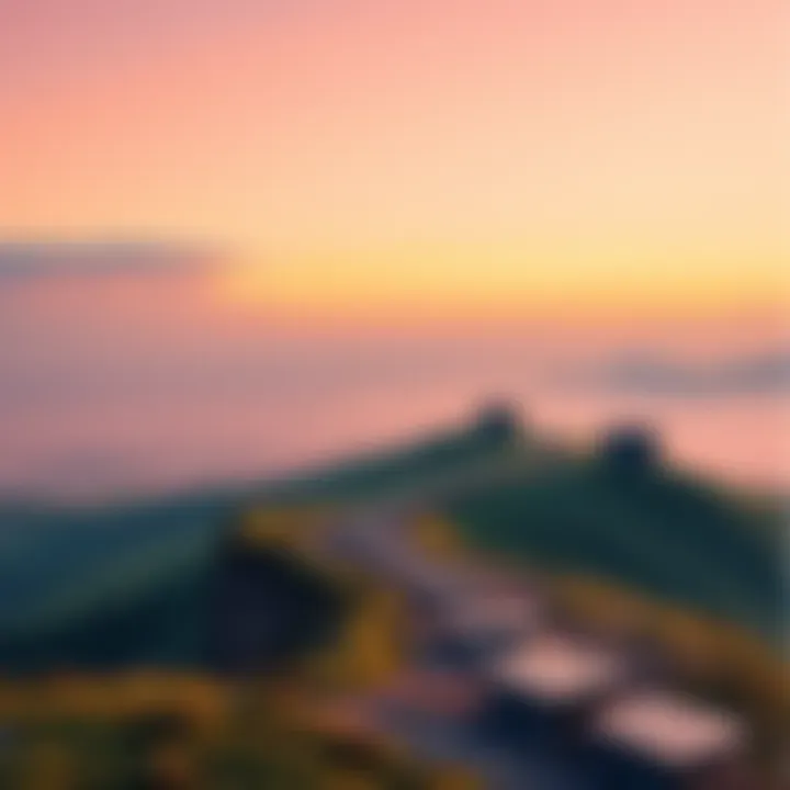 A visual representation of HBAR's focus on stability, featuring a calm landscape with stable structures and a steady path, symbolizing predictable fees and governance, avoiding sharp price changes.