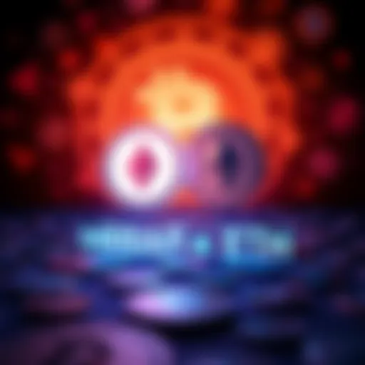 Visual comparison of HBAR and ETH logos with cryptocurrency symbols in the background