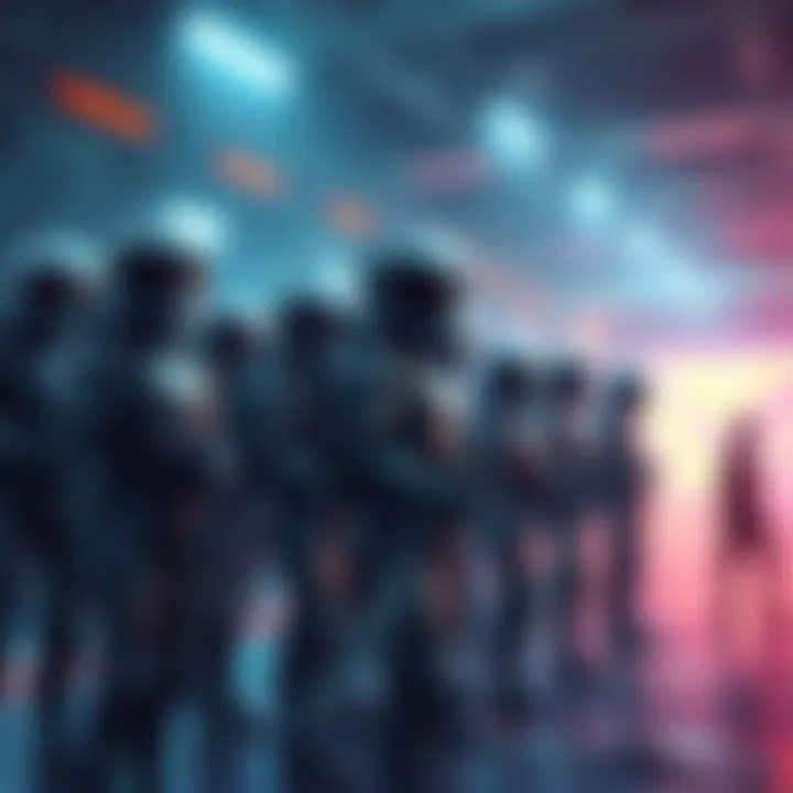 A group of HBARbarians standing together with advanced technology in a futuristic setting, representing community and innovation.