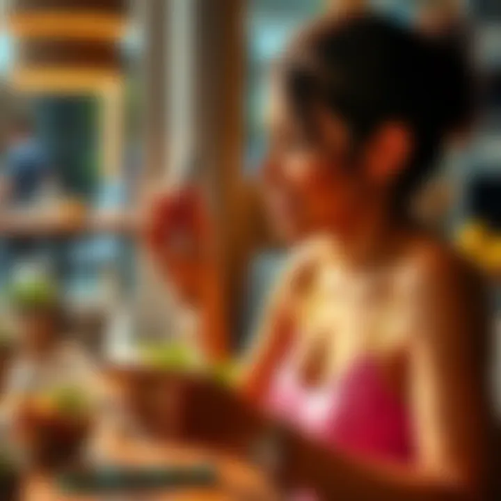 Healthy Lifestyle Transformation Person enjoying a healthy meal and exercising, showcasing a positive change in health and mindset.