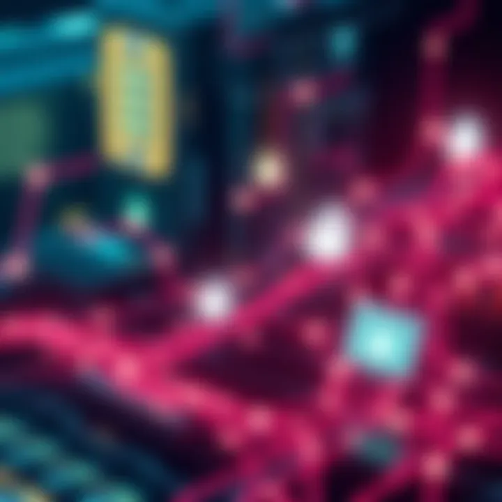 An illustration representing the Hedera Consensus Service with interconnected computers and secure data transfer.