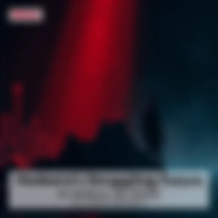 A dark graph showing a steep decline, symbolizing Hedera's lack of revenue and transactions, with a shadowy figure in the background representing uncertainty.