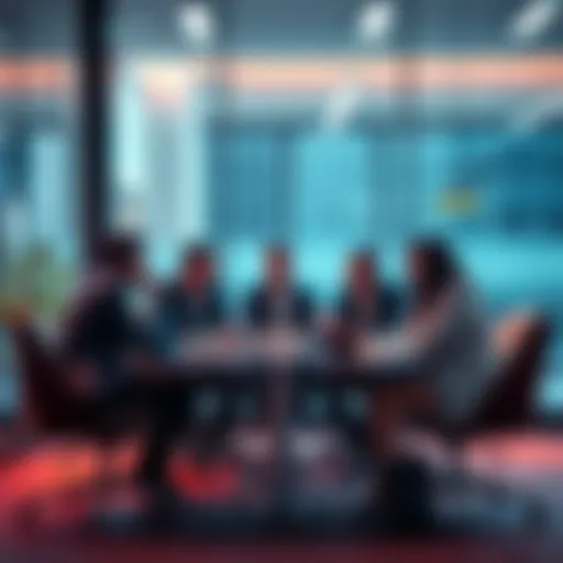 Hedera team discussing future blockchain strategies in a modern office setting