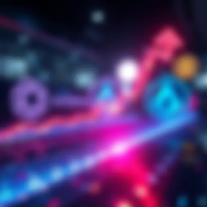 A digital representation of Hedera's blockchain speed, with vibrant arrows symbolizing growth and disruption towards Solana and Cardano logos in the background.