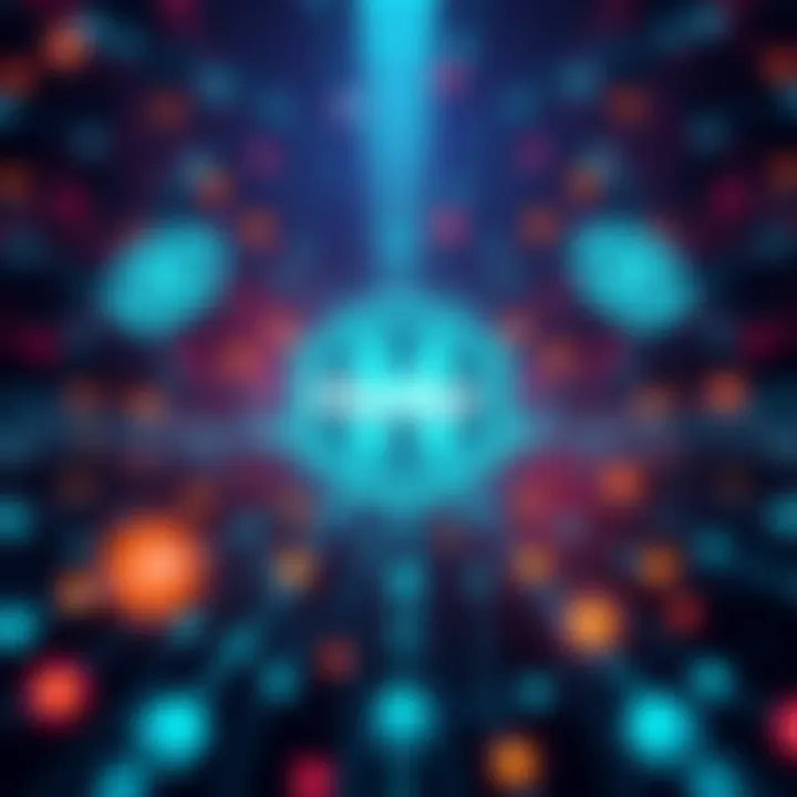 Illustration showing Hedera's logo with digital elements representing blockchain connections and partnerships