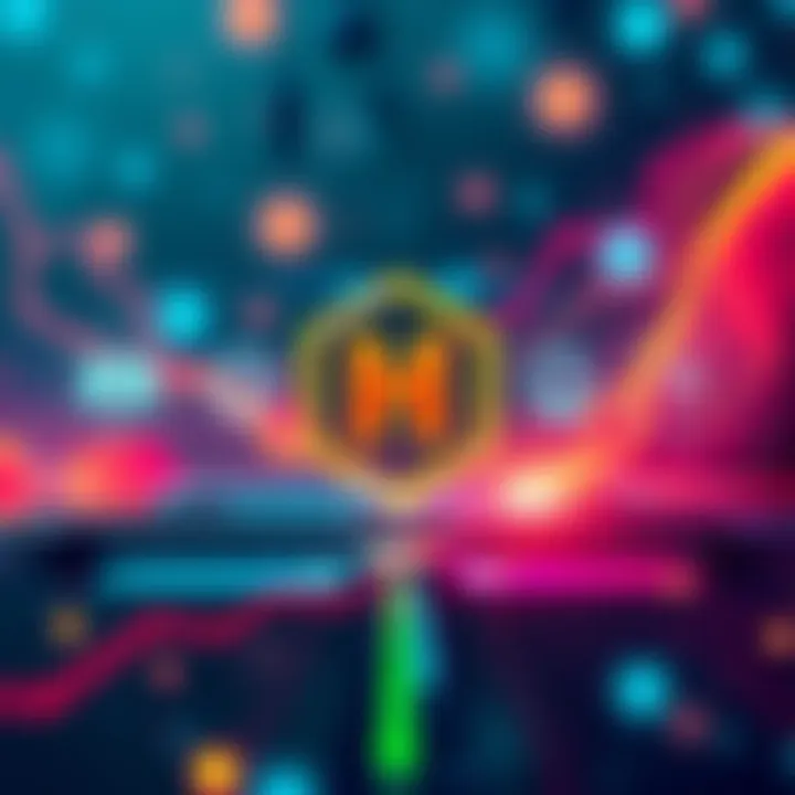 Graphic showing Hedera's blockchain features like tokenization, secure voting, and identity verification, with vibrant colors and clear icons representing each feature.