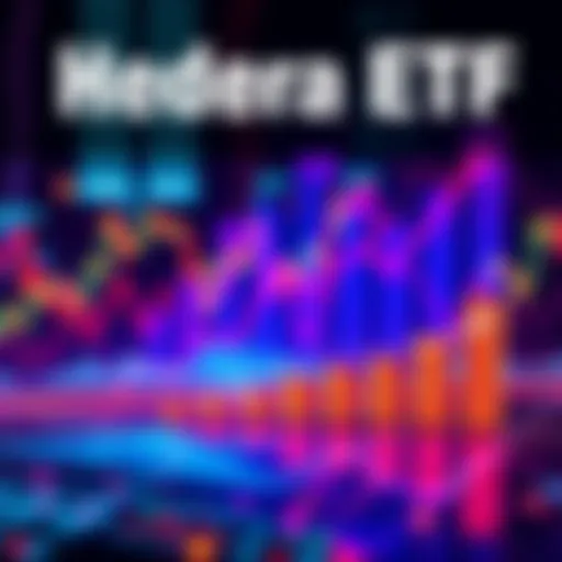 Graph showing the rise of Hedera ETF inflows reaching $4.12 million in five days, with financial symbols in the background.
