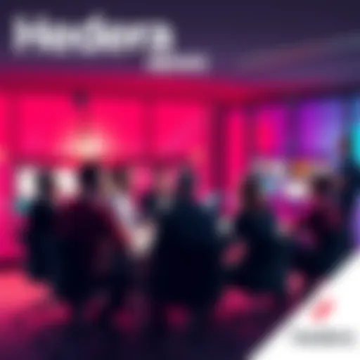 People discussing Hedera's marketing strategy in a meeting, focusing on audience engagement and adoption strategies.