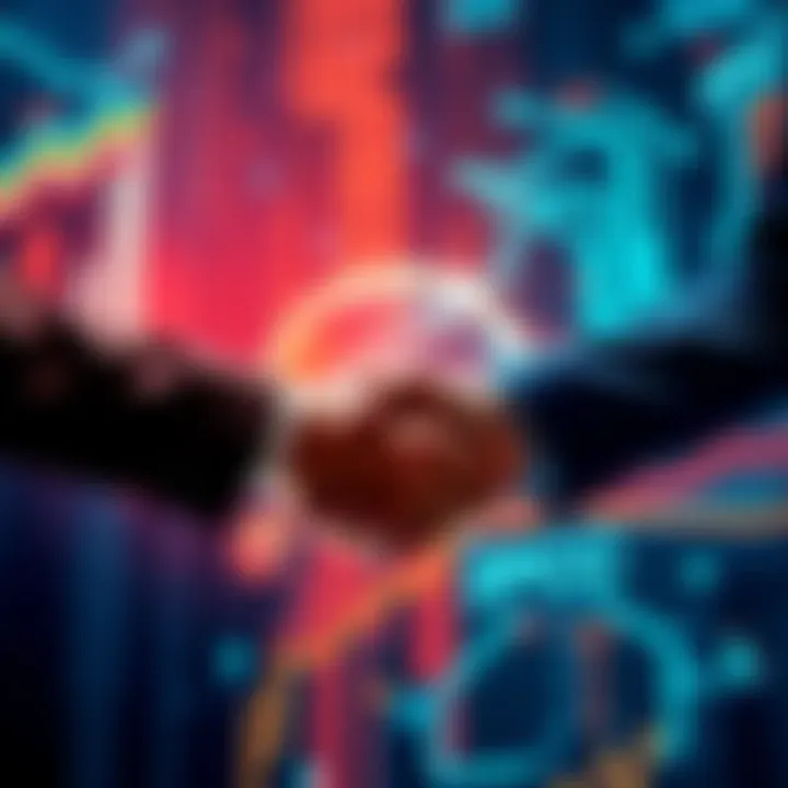 Hedera and PwC team shaking hands to symbolize their partnership, with a backdrop of technology graphics representing blockchain.