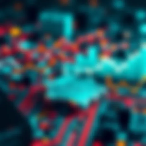A digital representation of tokenization featuring blockchain elements and graphs symbolizing market infrastructure.