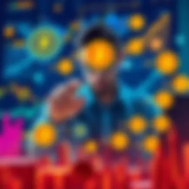 A person analyzing graphs and data on Hedera Hbar, surrounded by various cryptocurrency icons representing the market.