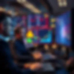 A graphic showing hedge fund managers analyzing Bitcoin trends on screens with charts and graphs.
