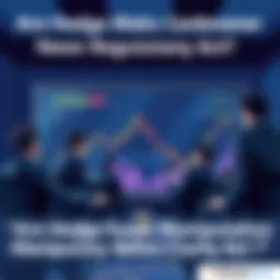 An illustration showing a group of people in suits discussing cryptocurrency charts, with a downward trend in prices on a screen, symbolizing market manipulation before regulatory changes.