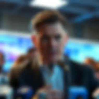 Helium Mobile CEO speaking at a press conference with an intense expression