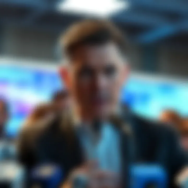 Helium Mobile CEO speaking at a press conference with an intense expression
