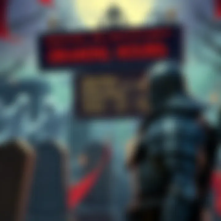 A hero in armor looks confused in front of a spooky graveyard with a sign showing operating hours. Ghostly figures linger in the background, hinting at dangers within the graveyard after hours.