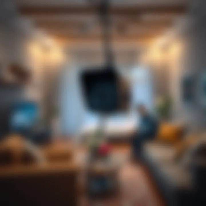 A hidden camera discreetly placed in a living room, capturing a couple discussing divorce.