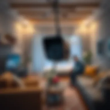 Hidden camera in a home setting A hidden camera discreetly placed in a living room, capturing a couple discussing divorce.