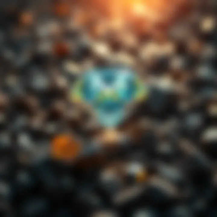 A bright diamond shimmering amidst scattered stones, symbolizing hidden investment gems