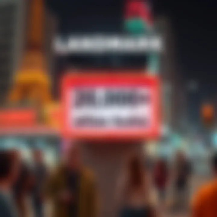 A sign showing 20,000+ atlas bucks price for a landmark, with people looking shocked and confused nearby.