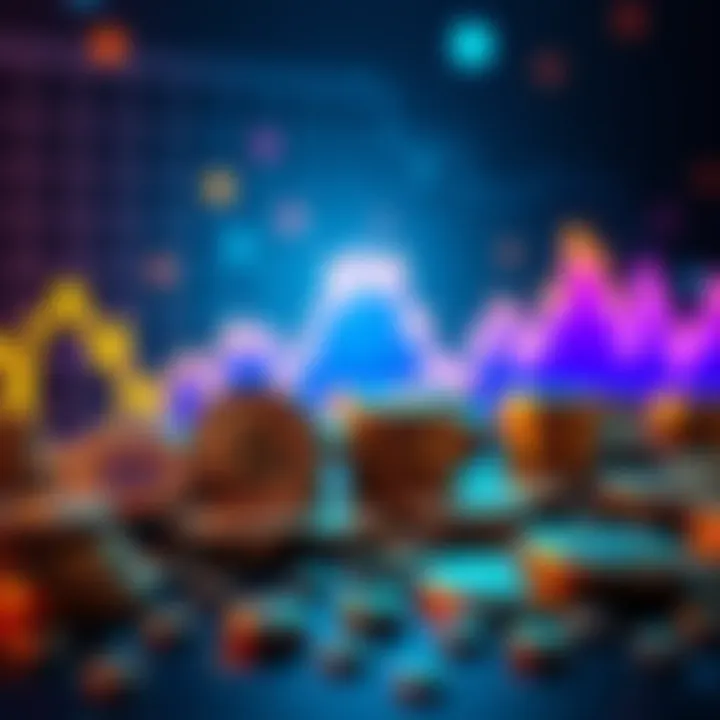 A visual representation showing rising cryptocurrency transaction fees with a fluctuating graph and coins in the background