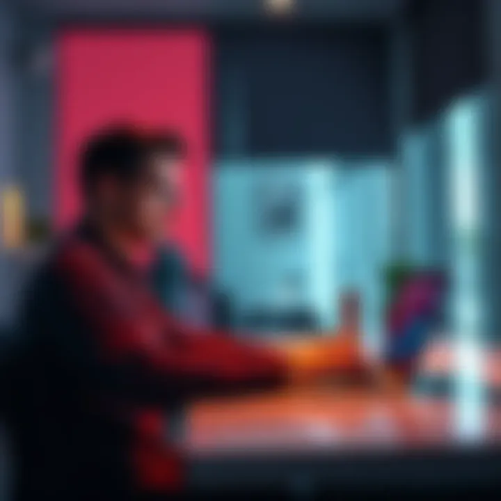 A remote software developer working on a laptop in a modern home office setting.