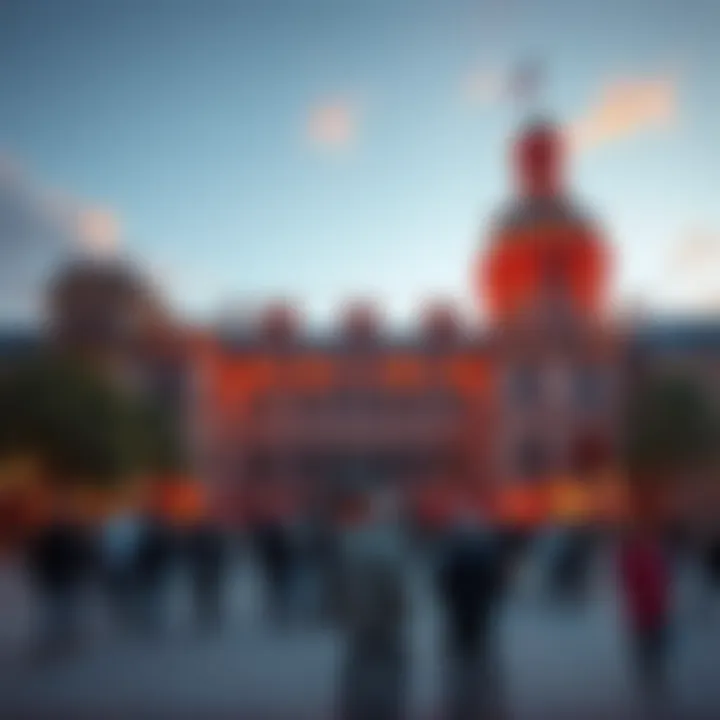Historic landmark building with people A historic landmark building surrounded by people admiring its architecture