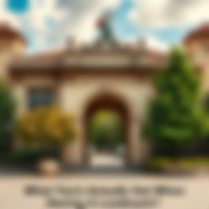 An iconic historical building with an archway and lush greenery, representing landmark ownership