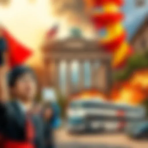 A collage of historical events like a protest, an ancient ruin, and modern city life, showing the connection between past and present.
