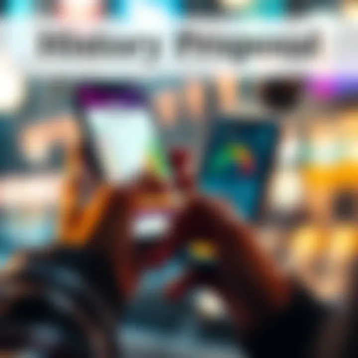 History Feature Proposal A person interacting with a smartphone displaying a progress tracker for rewards from ads and activities, symbolizing user experience improvement.