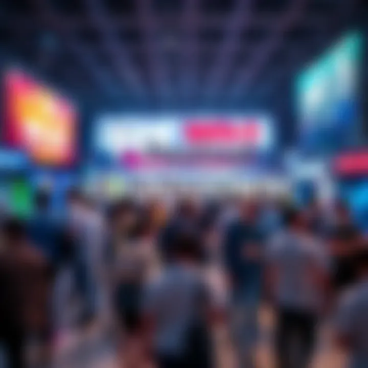 A vibrant scene of people networking at the HK Web3 Festival with banners and tech displays in the background